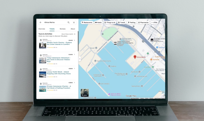 BOATSCRIBE&rsquo;s yacht rental listing available on the Google Maps web platform
